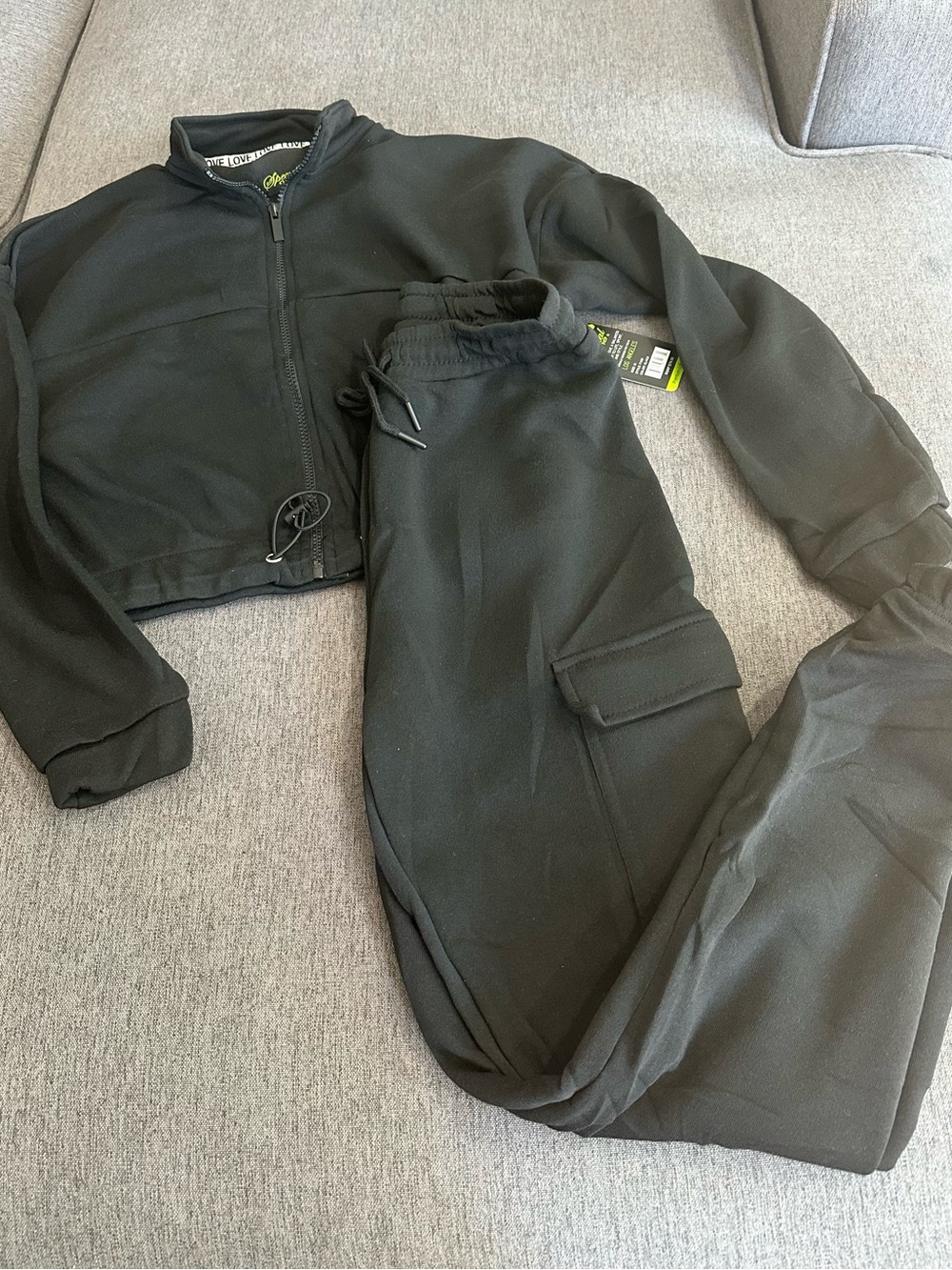 Women’s Special One Black Two-Piece Fleece Jacket and Cargo Sweatpants Set